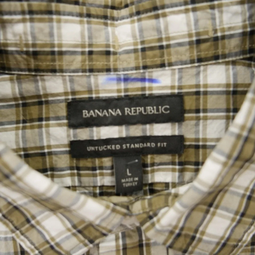 Banana Republic Shirt Mens Large Brown Button Up Untucked Plaid Long Sleeve